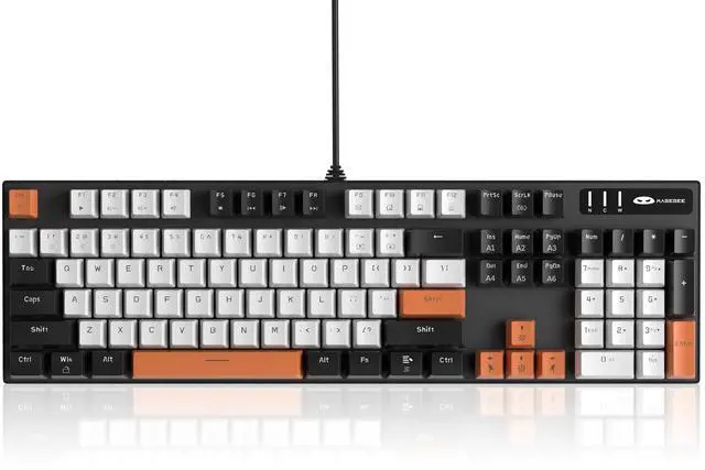 Main image of MageGee Mechanical Gaming Keyboard, 104 Keys White Backlit Keyboards with Yellow Switches, USB Wired Mechanical Computer Keyboard for Laptop, Desktop, PC Gamers (Black & White)