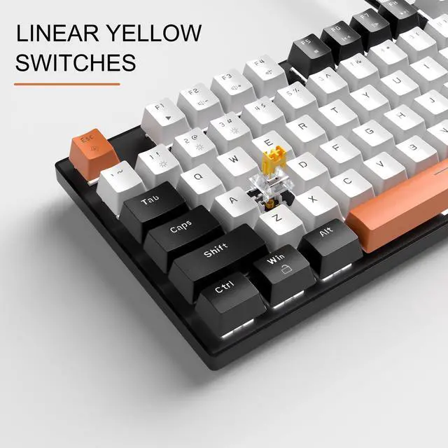 Alt view image 2 of 7 - MageGee Mechanical Gaming Keyboard, 104 Keys White Backlit Keyboards with Yellow Switches, USB Wired Mechanical Computer Keyboard for Laptop, Desktop, PC Gamers (Black & White)