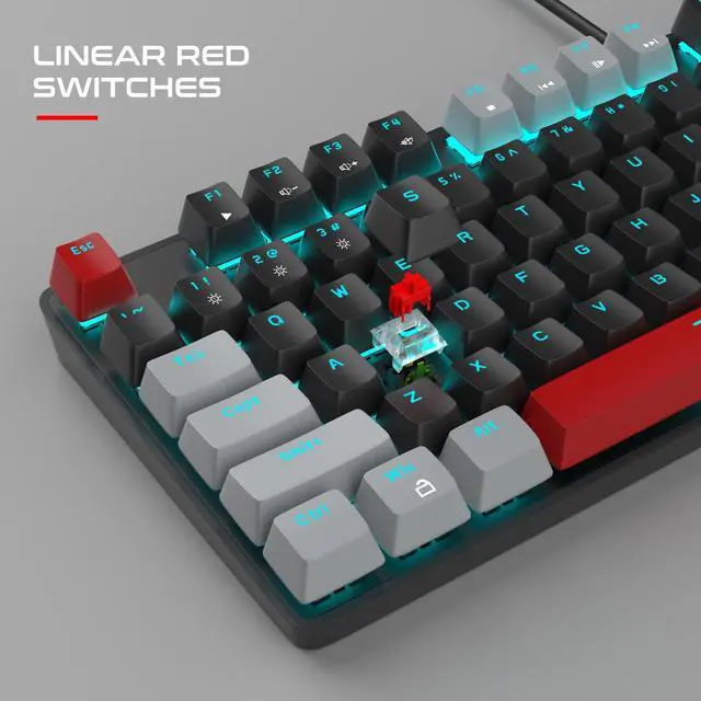 Alt view image 2 of 7 - MageGee Mechanical Gaming Keyboard, 104 Keys Blue Backlit Keyboards with Red Switches Double-Shot Keycaps, USB Wired Mechanical Computer Keyboard for Laptop, Desktop, PC Gamers(Gray & Black)
