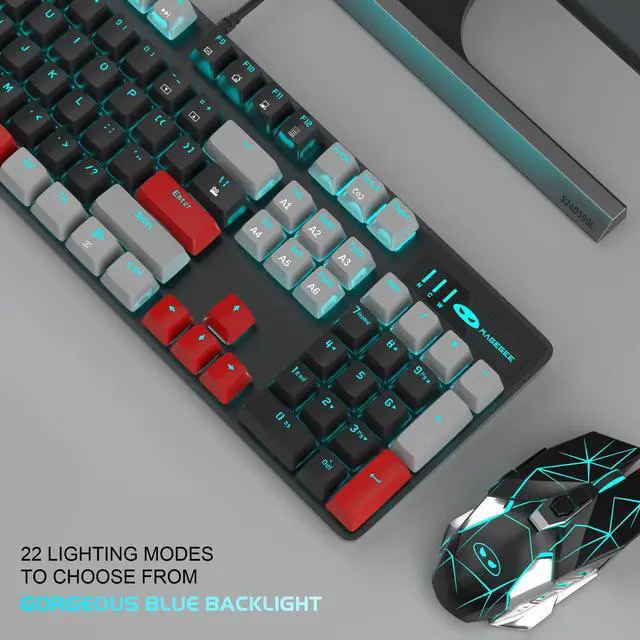 Alt view image 7 of 7 - MageGee Mechanical Gaming Keyboard, 104 Keys Blue Backlit Keyboards with Red Switches Double-Shot Keycaps, USB Wired Mechanical Computer Keyboard for Laptop, Desktop, PC Gamers(Gray & Black)