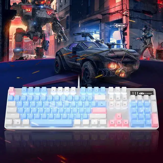 Alt view image 3 of 7 - MageGee Mechanical Gaming Keyboard, 104 Keys White Backlit Mechanical Keyboards with Red Switches & Double-Shot Keycaps, Wired Ergonomic Computer Keyboard for Desktop, PC Gamers (White & Blue)