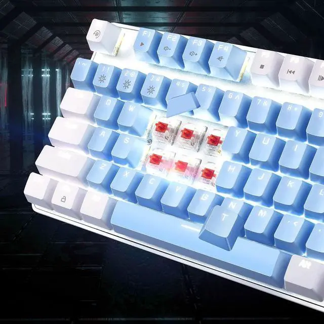 Alt view image 6 of 7 - MageGee Mechanical Gaming Keyboard, 104 Keys White Backlit Mechanical Keyboards with Red Switches & Double-Shot Keycaps, Wired Ergonomic Computer Keyboard for Desktop, PC Gamers (White & Blue)
