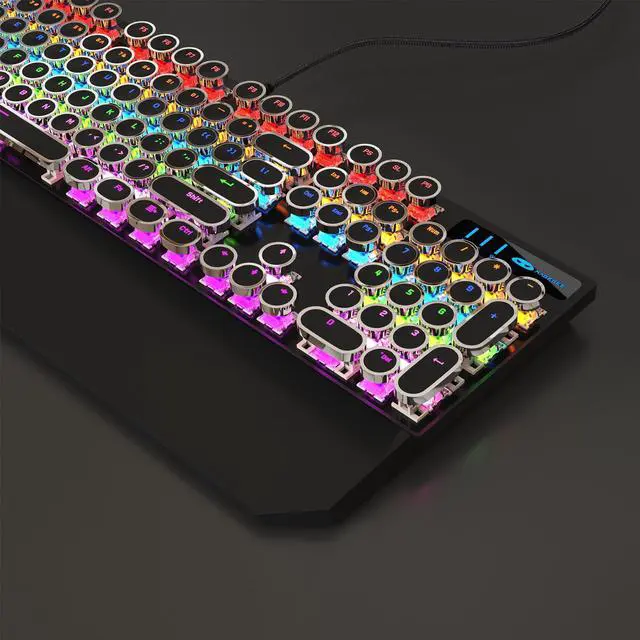 Alt view image 4 of 7 - MageGee Typewriter Mechanical Gaming Keyboard, Retro Black Punk Round Keycaps RGB Rainbow Backlit Wired Keyboards for Laptop MAC PC Gamer, with Magnetic Wrist Rest - Blue Switch
