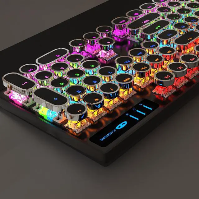 Alt view image 7 of 7 - MageGee Typewriter Mechanical Gaming Keyboard, Retro Black Punk Round Keycaps RGB Rainbow Backlit Wired Keyboards for Laptop MAC PC Gamer, with Magnetic Wrist Rest - Blue Switch