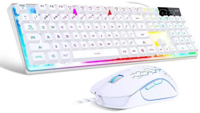 Main image of Gaming Keyboard and Mouse Combo, K1 LED Rainbow Backlit Keyboard with 104 Key Computer PC Gaming Keyboard for PC/Laptop(White)