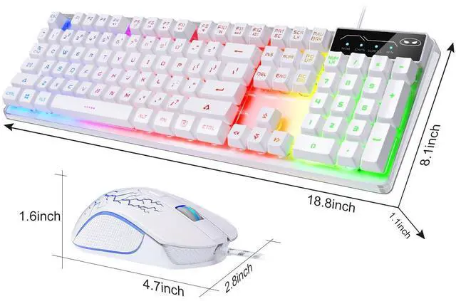 Alt view image 3 of 7 - Gaming Keyboard and Mouse Combo, K1 LED Rainbow Backlit Keyboard with 104 Key Computer PC Gaming Keyboard for PC/Laptop(White)