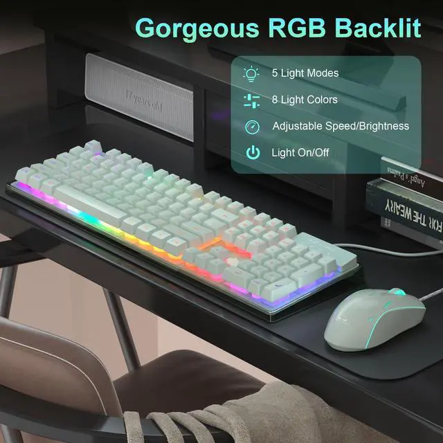 Alt view image 3 of 7 - MageGee Gaming Keyboard and Mouse Combo, K1 RGB LED Backlit Keyboard with 104 Key Computer PC Gaming Keyboard for PC/Laptop (Green)