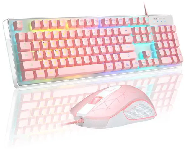 Main image of Gaming Keyboard and Mouse Combo, K1 RGB LED Backlit Keyboard with 104 Keys Computer PC Gaming Keyboard for PC/Laptop (Pink)