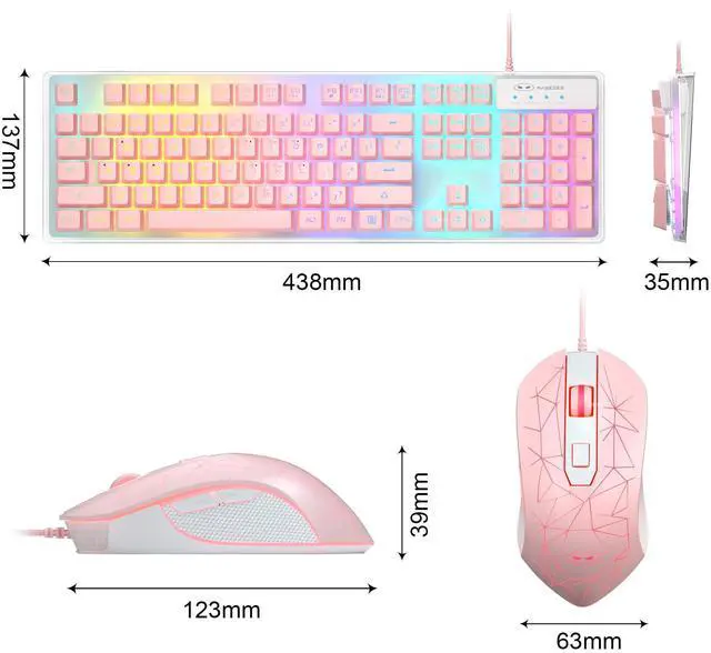 Alt view image 7 of 7 - Gaming Keyboard and Mouse Combo, K1 RGB LED Backlit Keyboard with 104 Keys Computer PC Gaming Keyboard for PC/Laptop (Pink)