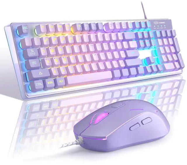 Main image of Gaming Keyboard and Mouse Combo, K1 RGB LED Backlit Wired Keyboard with 104 Key Computer PC Gaming Keyboard for PC/Laptop (Purple)