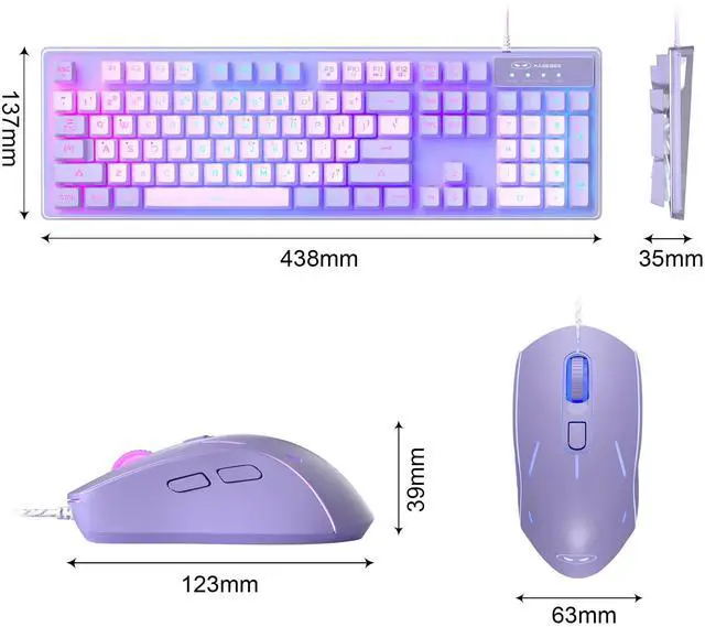 Alt view image 7 of 7 - Gaming Keyboard and Mouse Combo, K1 RGB LED Backlit Wired Keyboard with 104 Key Computer PC Gaming Keyboard for PC/Laptop (Purple)