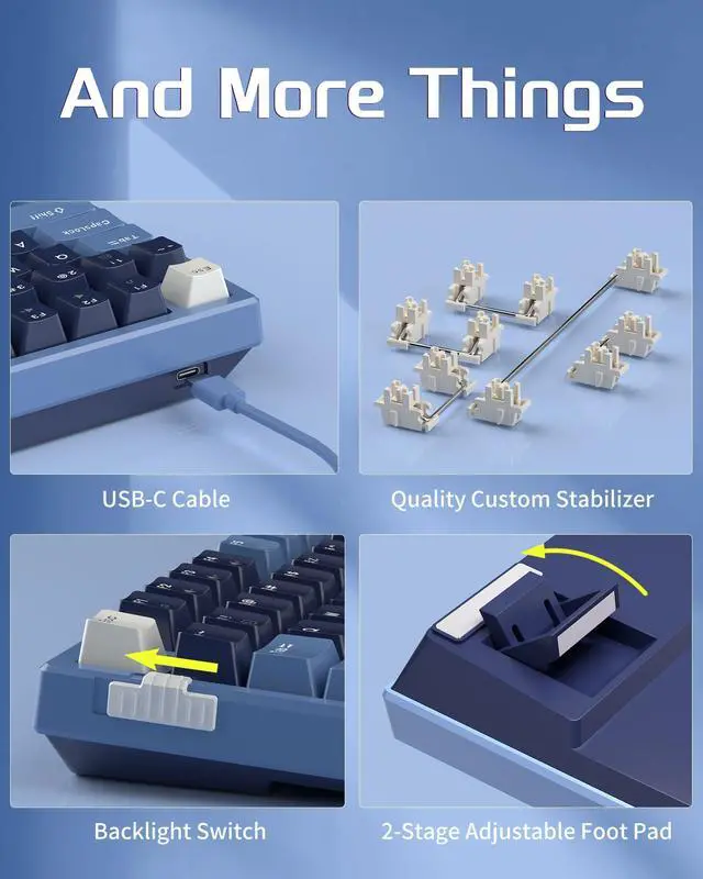 Alt view image 5 of 7 - MageGee SKY98 Mechanical Gaming Keyboard, 96% Gasket Hot Swappable Wired Custom Creamy Keyboard with 5-Layer Sound Dampening, RGB Backlit, NKRO for Win/Mac (Prussian Blue, Blue Whale Switch)