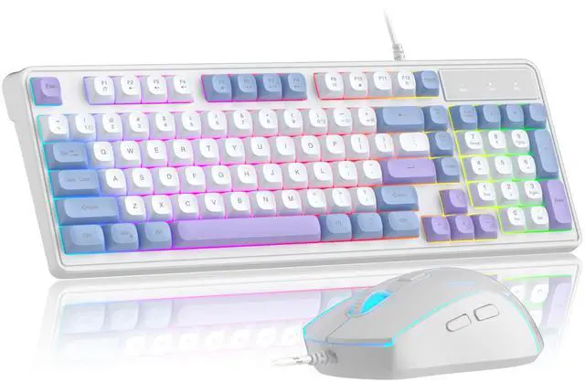 Main image of Wire Gaming Keyboard,Creamy Keyboard and Mouse Combo, 7 Colorful Rainbow Backlight Classic Gaming Keyboard (White & Blue & Purple)