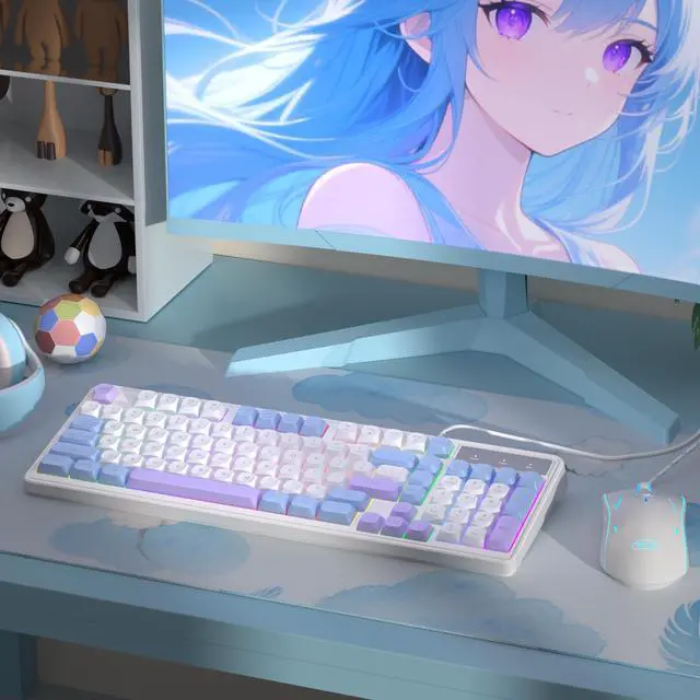 Alt view image 3 of 7 - Wire Gaming Keyboard,Creamy Keyboard and Mouse Combo, 7 Colorful Rainbow Backlight Classic Gaming Keyboard (White & Blue & Purple)