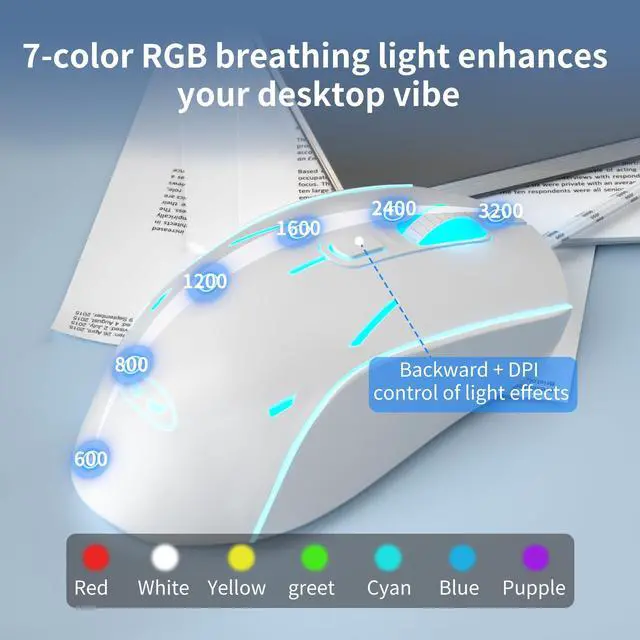 Alt view image 5 of 7 - Wire Gaming Keyboard,Creamy Keyboard and Mouse Combo, 7 Colorful Rainbow Backlight Classic Gaming Keyboard (White & Blue & Purple)