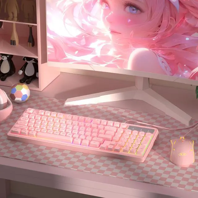 Alt view image 2 of 7 - Pink Creamy Keyboard and Mouse Combo,MageGee GK980 Wired RGB Backlit Keyboard and Pink Gaming Mouse Combo,PC Keyboard and Adjustable Sensitivity Mouse for PC/loptop/MAC
