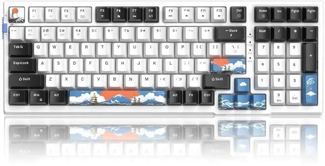 Main image of MageGee SKY98 Wireless Gasket Mechanical Gaming Keyboard, 96% Hot Swappable RGB Custom Creamy Keyboard with 5-Layer Sound Padding, BT/2.4G/USB-C, NKRO for Win/Mac (Waves, Blue Whale Switch)