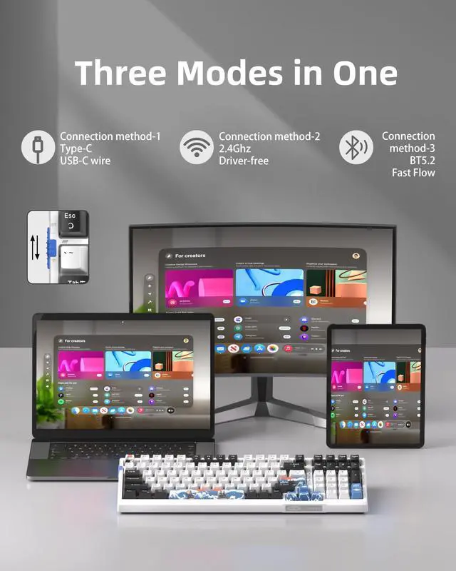 Alt view image 3 of 7 - MageGee SKY98 Wireless Gasket Mechanical Gaming Keyboard, 96% Hot Swappable RGB Custom Creamy Keyboard with 5-Layer Sound Padding, BT/2.4G/USB-C, NKRO for Win/Mac (Waves, Blue Whale Switch)
