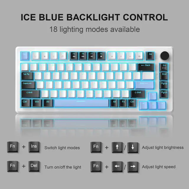 Alt view image 2 of 7 - MageGee 75% Mechanical Gaming Keyboard, Compact Blue Backlit Wired Gaming Keyboards with Brown Switches, EVA Foam, Knob Control, STAR75 Portable NKRO PC Gaming Keyboard - White & Blue