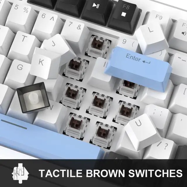 Alt view image 3 of 7 - MageGee 75% Mechanical Gaming Keyboard, Compact Blue Backlit Wired Gaming Keyboards with Brown Switches, EVA Foam, Knob Control, STAR75 Portable NKRO PC Gaming Keyboard - White & Blue