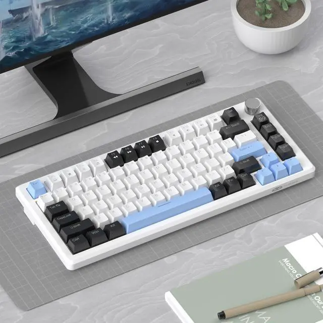 Alt view image 7 of 7 - MageGee 75% Mechanical Gaming Keyboard, Compact Blue Backlit Wired Gaming Keyboards with Brown Switches, EVA Foam, Knob Control, STAR75 Portable NKRO PC Gaming Keyboard - White & Blue