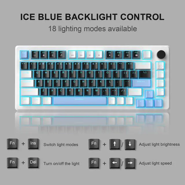 Alt view image 2 of 7 - MageGee 75% Mechanical Gaming Keyboard, Compact Blue Backlit Wired Gaming Keyboards with Black Switches, EVA Foam, Knob Control, STAR75 Portable NKRO PC Gaming Keyboard - Black & Blue