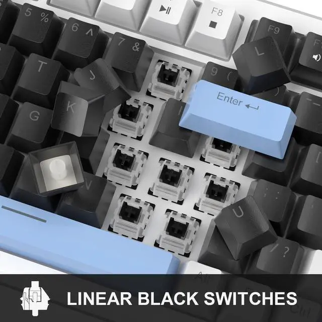 Alt view image 3 of 7 - MageGee 75% Mechanical Gaming Keyboard, Compact Blue Backlit Wired Gaming Keyboards with Black Switches, EVA Foam, Knob Control, STAR75 Portable NKRO PC Gaming Keyboard - Black & Blue