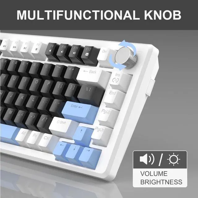 Alt view image 4 of 7 - MageGee 75% Mechanical Gaming Keyboard, Compact Blue Backlit Wired Gaming Keyboards with Black Switches, EVA Foam, Knob Control, STAR75 Portable NKRO PC Gaming Keyboard - Black & Blue