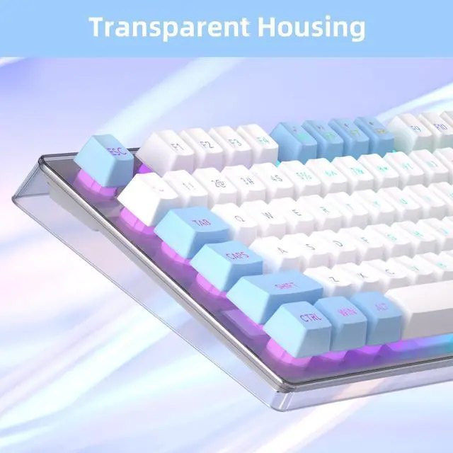 Alt view image 3 of 7 - MageGee V550 Wireless Gaming Keyboard and Mouse, 2.4G Full-Sized RGB LED Computer Keyboards with Transparent Shell, Rechargeable Quiet Cordless Mouse & Keyboard Combo for Laptop/PC (Blue & White)