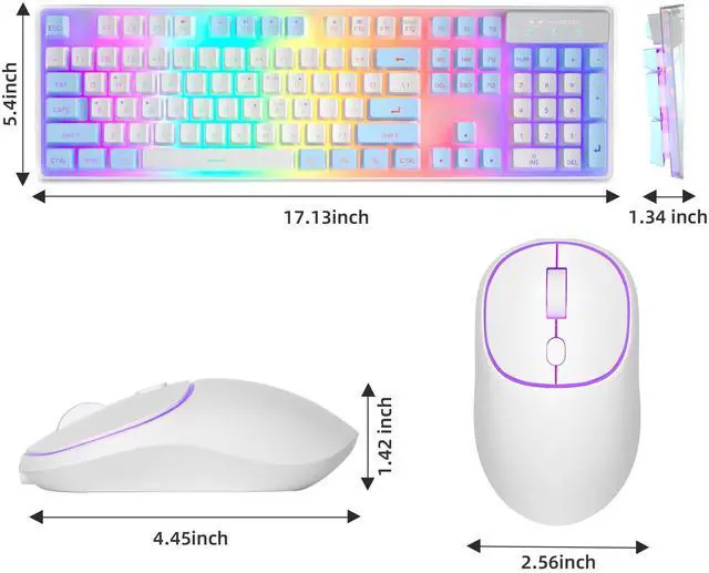 Alt view image 7 of 7 - MageGee V550 Wireless Gaming Keyboard and Mouse, 2.4G Full-Sized RGB LED Computer Keyboards with Transparent Shell, Rechargeable Quiet Cordless Mouse & Keyboard Combo for Laptop/PC (Blue & White)