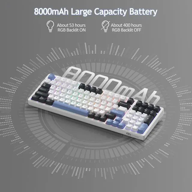Alt view image 6 of 7 - MageGee LIGHT100 Wireless Creamy Keyboard, Gasket Structure Hot Swappable, Tri-Mode 2.4G/USB-C/BT5.0 RGB Backlit Mechanical Gaming Keyboard for Win/Mac/PC, PBT Keycap, 4000mAh Battery, Blue