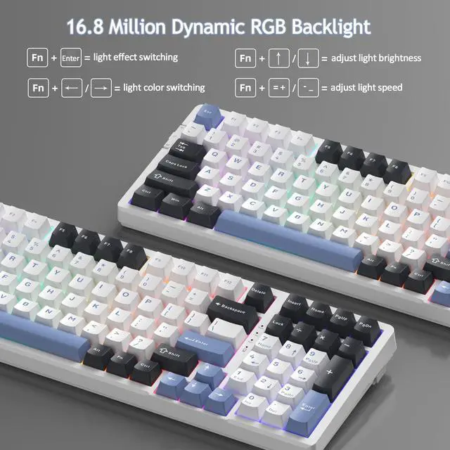 Alt view image 5 of 7 - MageGee LIGHT100 Wireless Creamy Keyboard, Gasket Structure Hot Swappable, Tri-Mode 2.4G/USB-C/BT5.0 RGB Backlit Mechanical Gaming Keyboard for Win/Mac/PC, PBT Keycap, 4000mAh Battery, Blue
