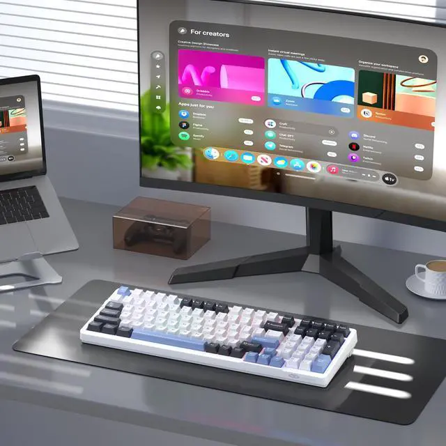 Alt view image 7 of 7 - MageGee LIGHT100 Wireless Creamy Keyboard, Gasket Structure Hot Swappable, Tri-Mode 2.4G/USB-C/BT5.0 RGB Backlit Mechanical Gaming Keyboard for Win/Mac/PC, PBT Keycap, 4000mAh Battery, Blue