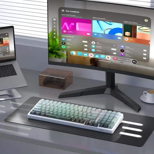 Alt view image 7 of 7 - MageGee LIGHT100 Wireless Creamy Keyboard, Gasket Structure Hot Swappable, 2.4G/USB-C/BT5.0 RGB Backlit Mechanical Gaming Keyboard for Win/Mac/PC, 8000mAh Battery, Side Printed PBT Keycap, Green