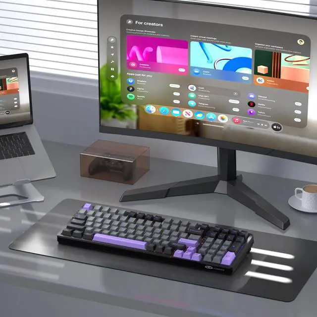 Alt view image 6 of 7 - MageGee LIGHT100 Wireless Creamy Keyboard, Gasket Structure Hot Swappable, Tri-Mode 2.4G/USB-C/BT5.0 RGB Backlit Mechanical Gaming Keyboard for Win/Mac/PC, PBT Keycap, 4000mAh Battery, Purple