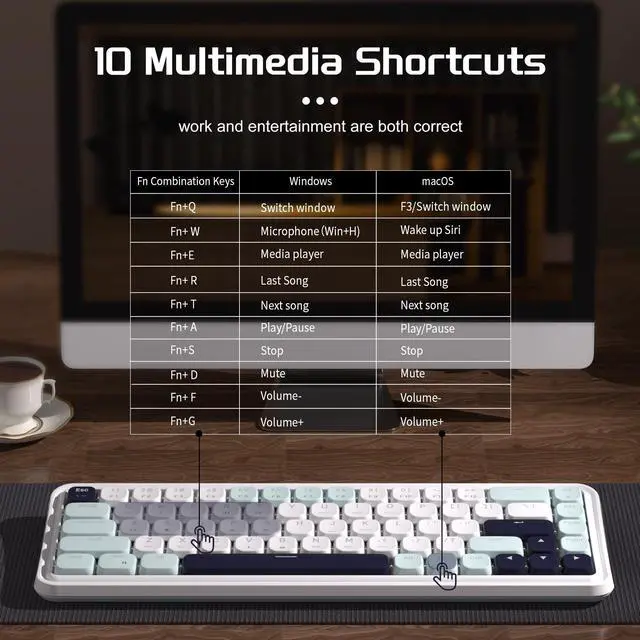 Alt view image 5 of 7 - MageGee 60% Slim Wireless Creamy Mechanical Keyboard,Moon68 RGB Backlit Gaming Keyboard,Quiet 2.4G/BT5.0/USB-C Blue Tooth 68Keys with Short Red Switches for PC MAC Xbox(Sky Blue)