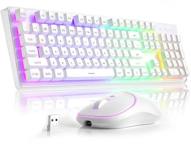 Main image of MageGee V550 Wireless Gaming Keyboard and Mouse, 2.4G Full-Sized RGB LED Computer Keyboards with Transparent Shell, Rechargeable Quiet Cordless Mouse & Keyboard Combo for Laptop/PC/Desktop (White)