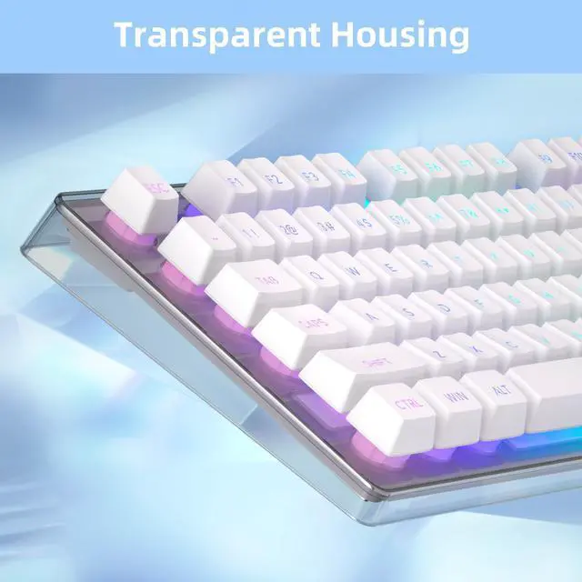 Alt view image 3 of 7 - MageGee V550 Wireless Gaming Keyboard and Mouse, 2.4G Full-Sized RGB LED Computer Keyboards with Transparent Shell, Rechargeable Quiet Cordless Mouse & Keyboard Combo for Laptop/PC/Desktop (White)