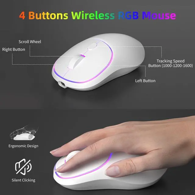 Alt view image 5 of 7 - MageGee V550 Wireless Gaming Keyboard and Mouse, 2.4G Full-Sized RGB LED Computer Keyboards with Transparent Shell, Rechargeable Quiet Cordless Mouse & Keyboard Combo for Laptop/PC/Desktop (White)