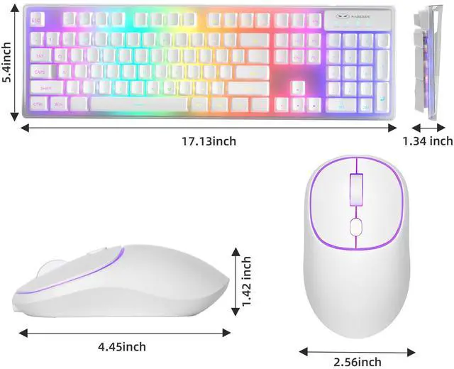 Alt view image 7 of 7 - MageGee V550 Wireless Gaming Keyboard and Mouse, 2.4G Full-Sized RGB LED Computer Keyboards with Transparent Shell, Rechargeable Quiet Cordless Mouse & Keyboard Combo for Laptop/PC/Desktop (White)