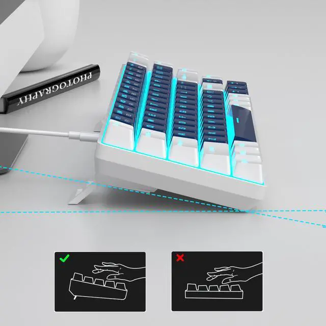 Alt view image 4 of 7 - MageGee Portable 60% Mechanical Gaming Keyboard, MK-Box LED Backlit Compact 68 Keys Mini Wired Office Keyboard with Blue Switch for Windows Laptop PC Mac - Blue/White