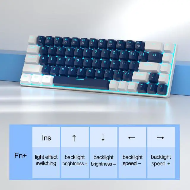 Alt view image 5 of 7 - MageGee Portable 60% Mechanical Gaming Keyboard, MK-Box LED Backlit Compact 68 Keys Mini Wired Office Keyboard with Blue Switch for Windows Laptop PC Mac - Blue/White