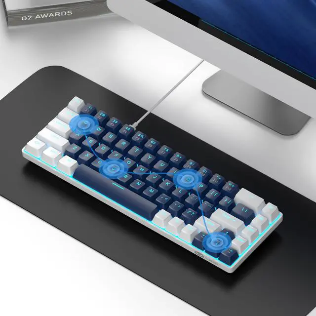 Alt view image 6 of 7 - MageGee Portable 60% Mechanical Gaming Keyboard, MK-Box LED Backlit Compact 68 Keys Mini Wired Office Keyboard with Blue Switch for Windows Laptop PC Mac - Blue/White