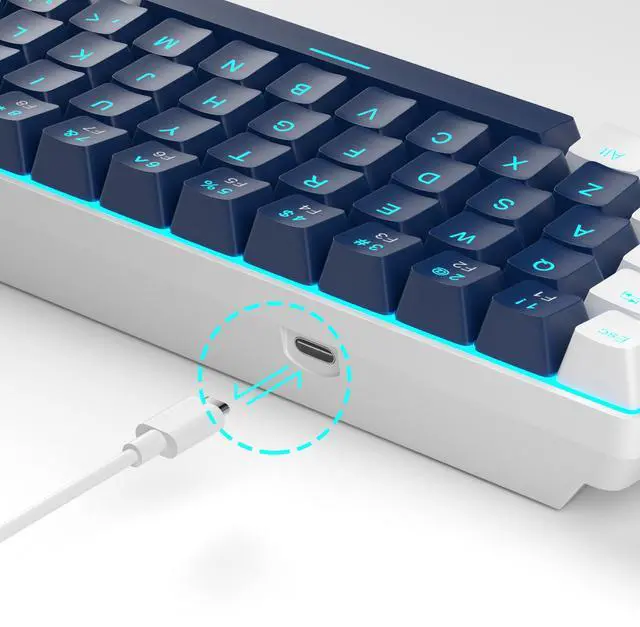 Alt view image 7 of 7 - MageGee Portable 60% Mechanical Gaming Keyboard, MK-Box LED Backlit Compact 68 Keys Mini Wired Office Keyboard with Blue Switch for Windows Laptop PC Mac - Blue/White