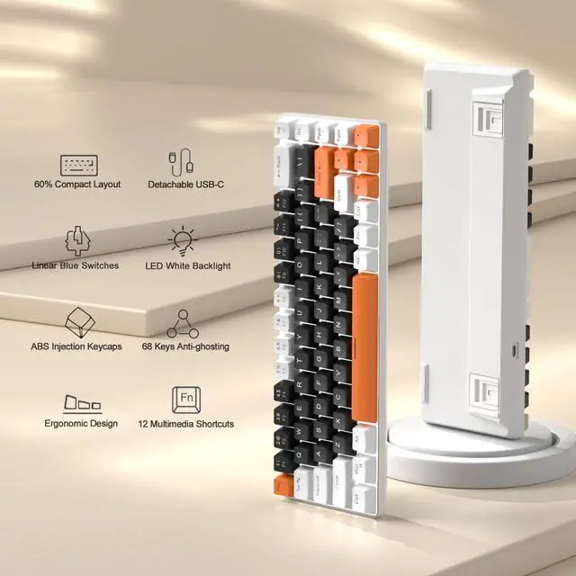 Alt view image 2 of 7 - MageGee Portable 60% Mechanical Gaming Keyboard, MK-Box LED Backlit Compact 68 Keys Mini Wired Office Keyboard with Blue Switch for Windows Laptop PC Mac - Black/White