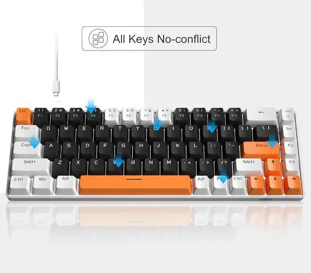 Alt view image 7 of 7 - MageGee Portable 60% Mechanical Gaming Keyboard, MK-Box LED Backlit Compact 68 Keys Mini Wired Office Keyboard with Blue Switch for Windows Laptop PC Mac - Black/White