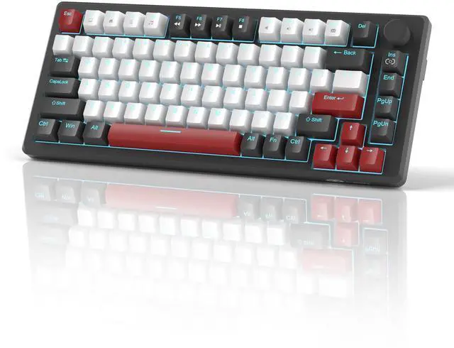 Main image of MageGee 75% Mechanical Gaming Keyboard, Compact Blue Backlit Wired Gaming Keyboards with Red Switches, EVA Foam, Knob Control, STAR75 Portable NKRO PC Gaming Keyboard - Black & White