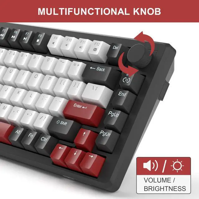 Alt view image 3 of 7 - MageGee 75% Mechanical Gaming Keyboard, Compact Blue Backlit Wired Gaming Keyboards with Red Switches, EVA Foam, Knob Control, STAR75 Portable NKRO PC Gaming Keyboard - Black & White