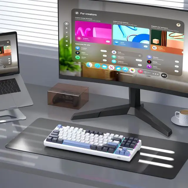 Alt view image 7 of 7 - MageGee LIGHT87 Wireless Creamy Keyboard, Gasket Structure Hot Swappable Mechanical Keyboards, 2.4G/USB-C/BT5.0 RGB Backlit Gaming Keyboard for Win/Mac/PC, 8000mAh Battery, PBT Keycaps, Blue