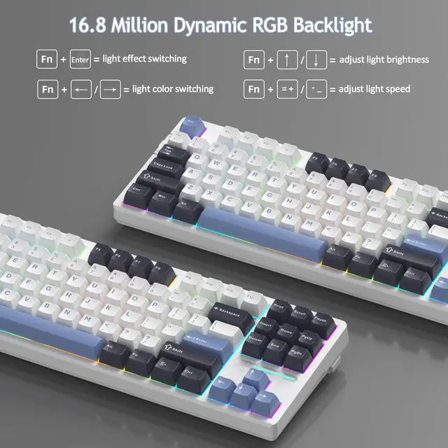 Alt view image 5 of 7 - MageGee LIGHT87 Wireless Creamy Keyboard, Gasket Structure Hot Swappable Mechanical Keyboards, 2.4G/USB-C/BT5.0 RGB Backlit Gaming Keyboard for Win/Mac/PC, 8000mAh Battery, PBT Keycaps, Blue